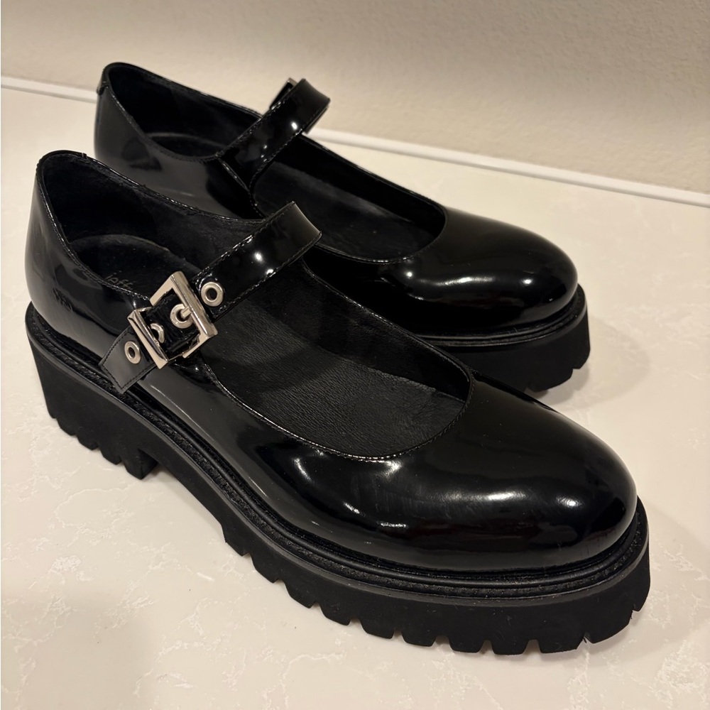 Jeffrey Campbell Black Patent Mary Jane Lug Sole Flats